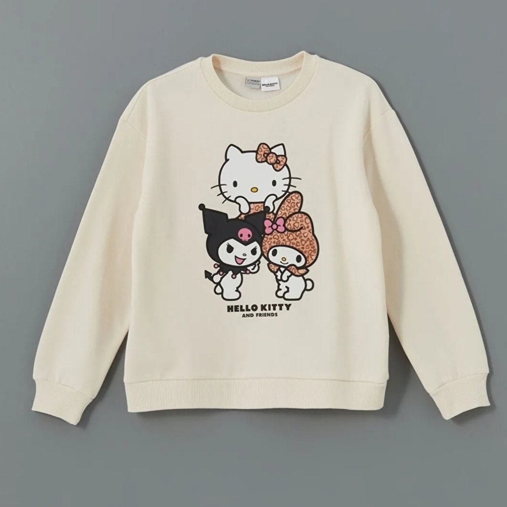 Sanrio Cream Sweatshirt with Hello Kitty & Friends Graphic
